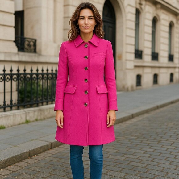 J. Crew Double Cloth Italian Wool Lady Day Coat Pink Fuchsia Thinsulate 2 Petite - Picture 2 of 7